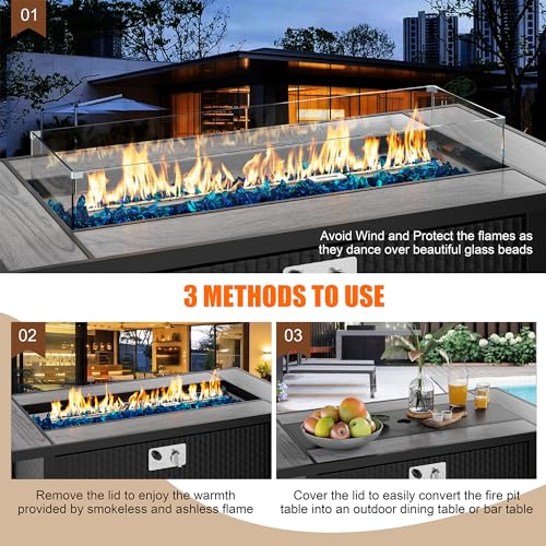 45 inch Propane Gas Fire Pit Table with Lid, Lava Rock, Waterproof Cover H1240