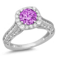18k White Gold Simulated Alexandrite Halo Ring H413156