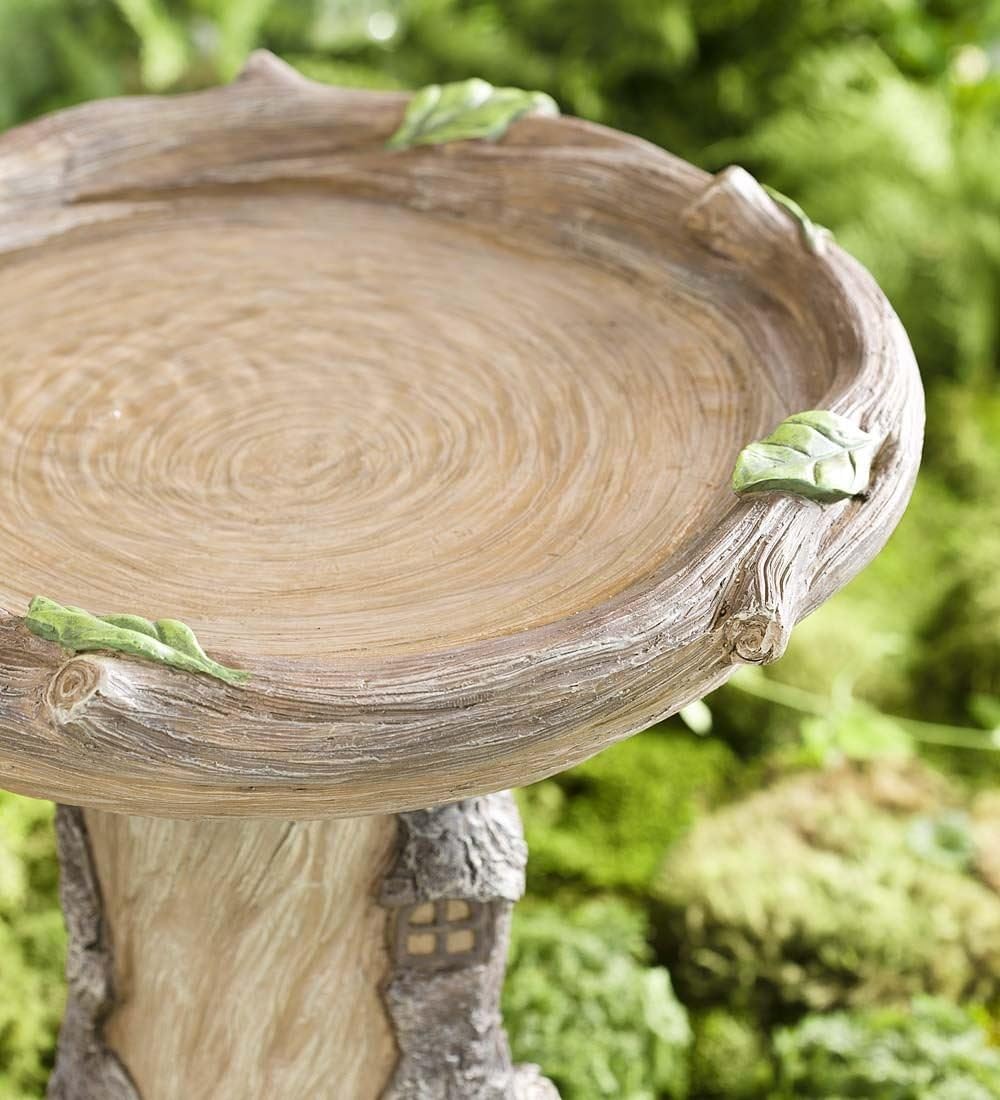 Full-Size Fairy Garden Birdbath with Miniature Fairy House in A Tree Stump, Hand-Painted Wood-Look Resin, 18 Dia. x 23½H Pack of 2 T49824