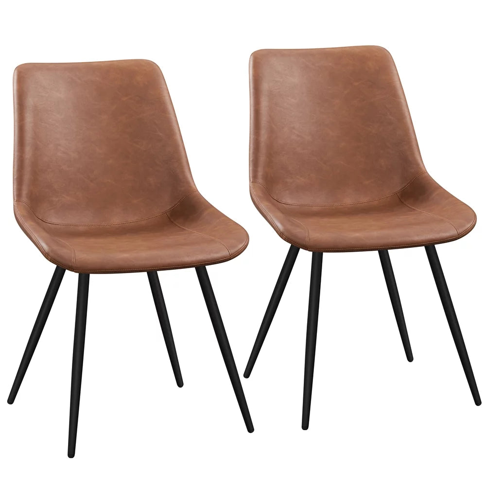 Brown Faux Leather Dining Chairs with Metal Legs S9751