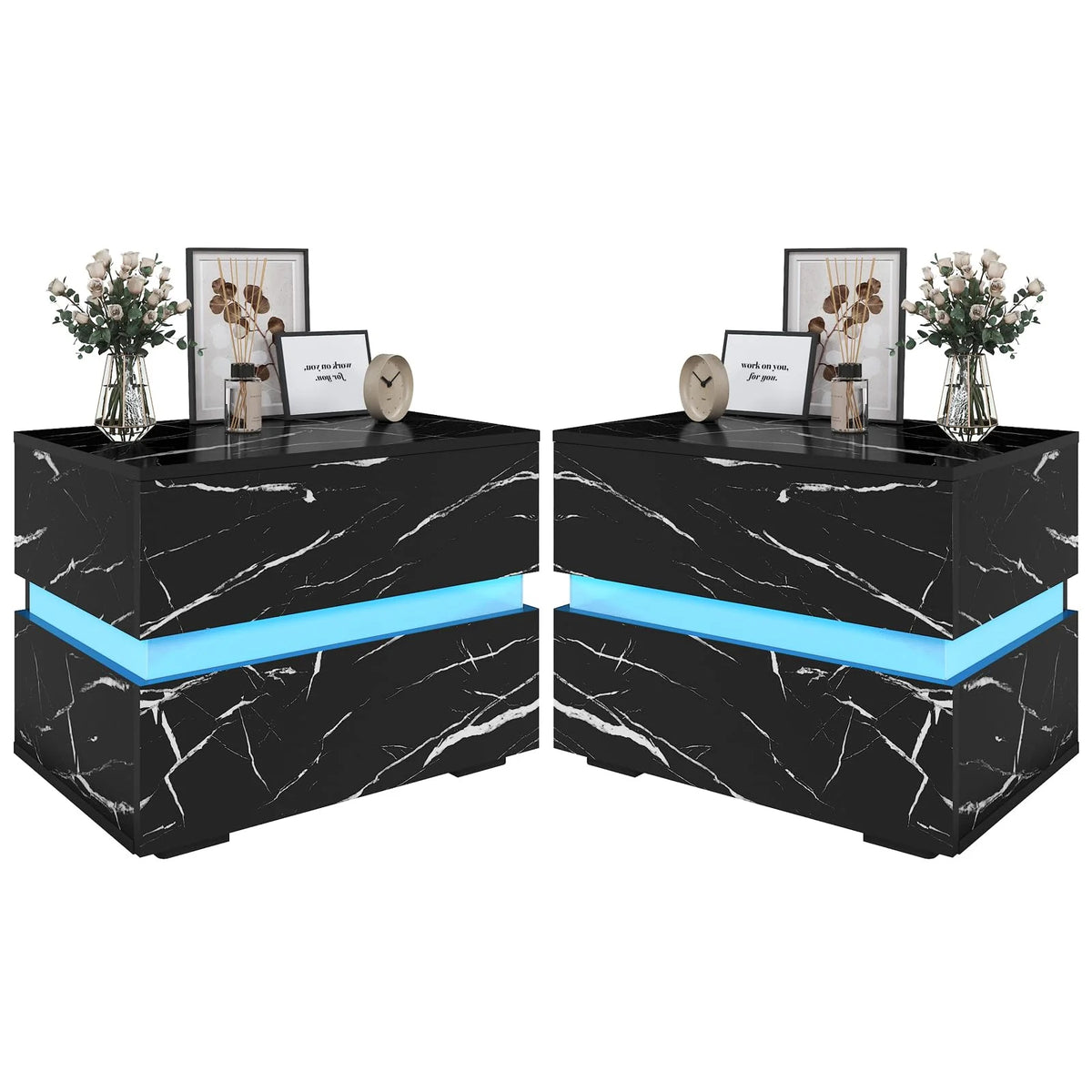 Black High Gloss LED Nightstand Set of 2 with 2 Drawers A275
