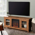 Black 58 Inch Wood and Glass Fireplace TV Stand T853043