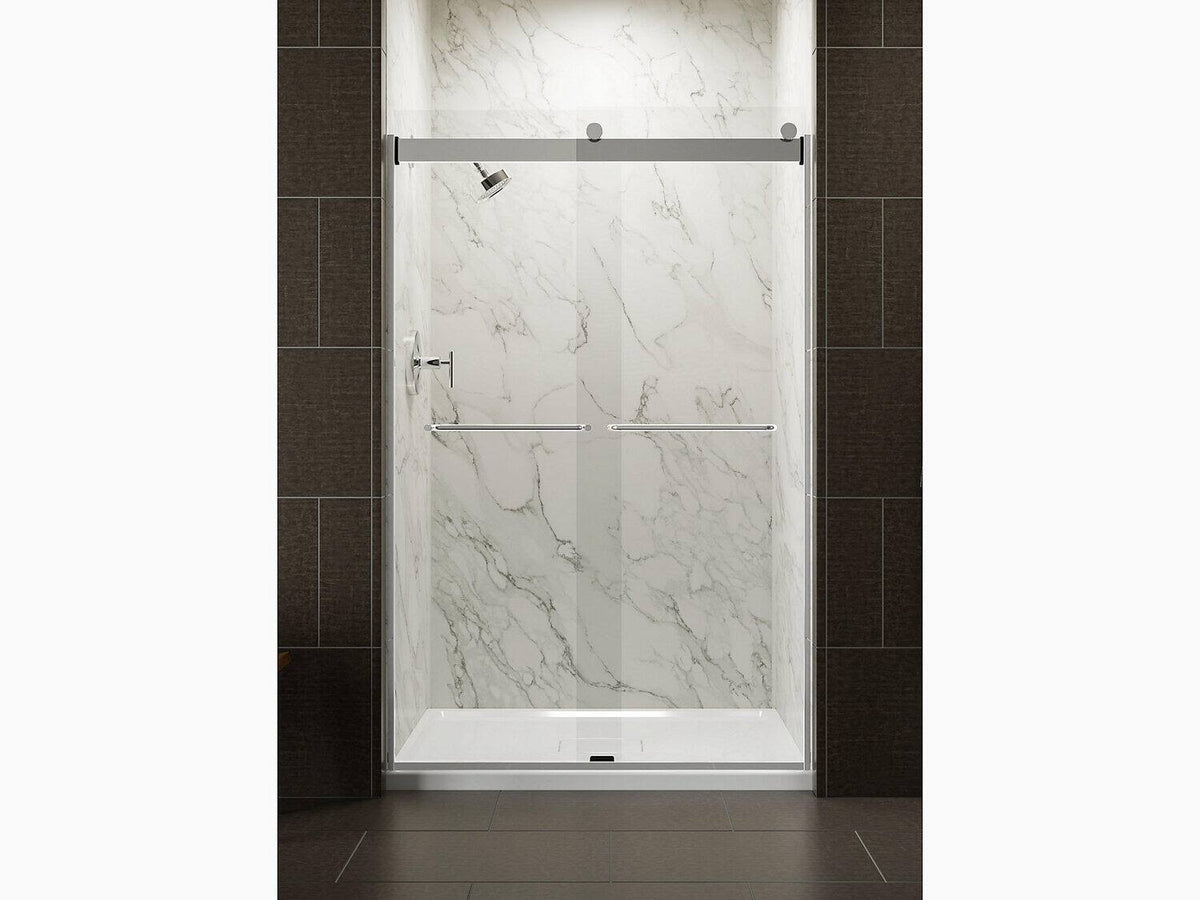Frameless Sliding Shower Door with Crystal Clear Glass, Anodized Brushed Bronze P981
