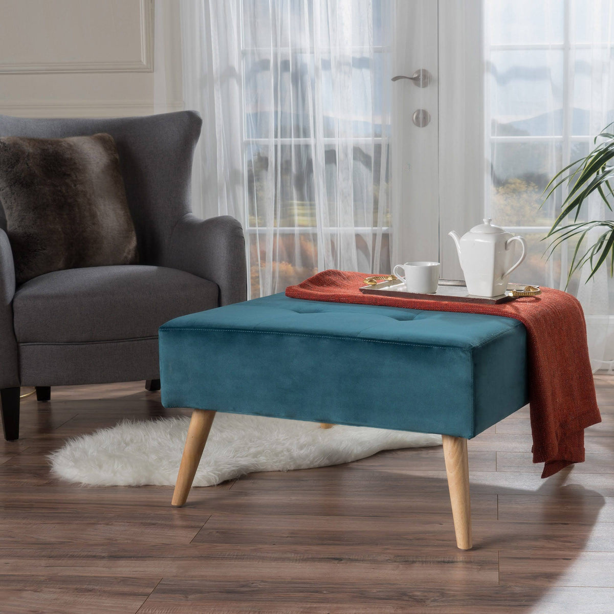Teal Velvet Ottoman K267