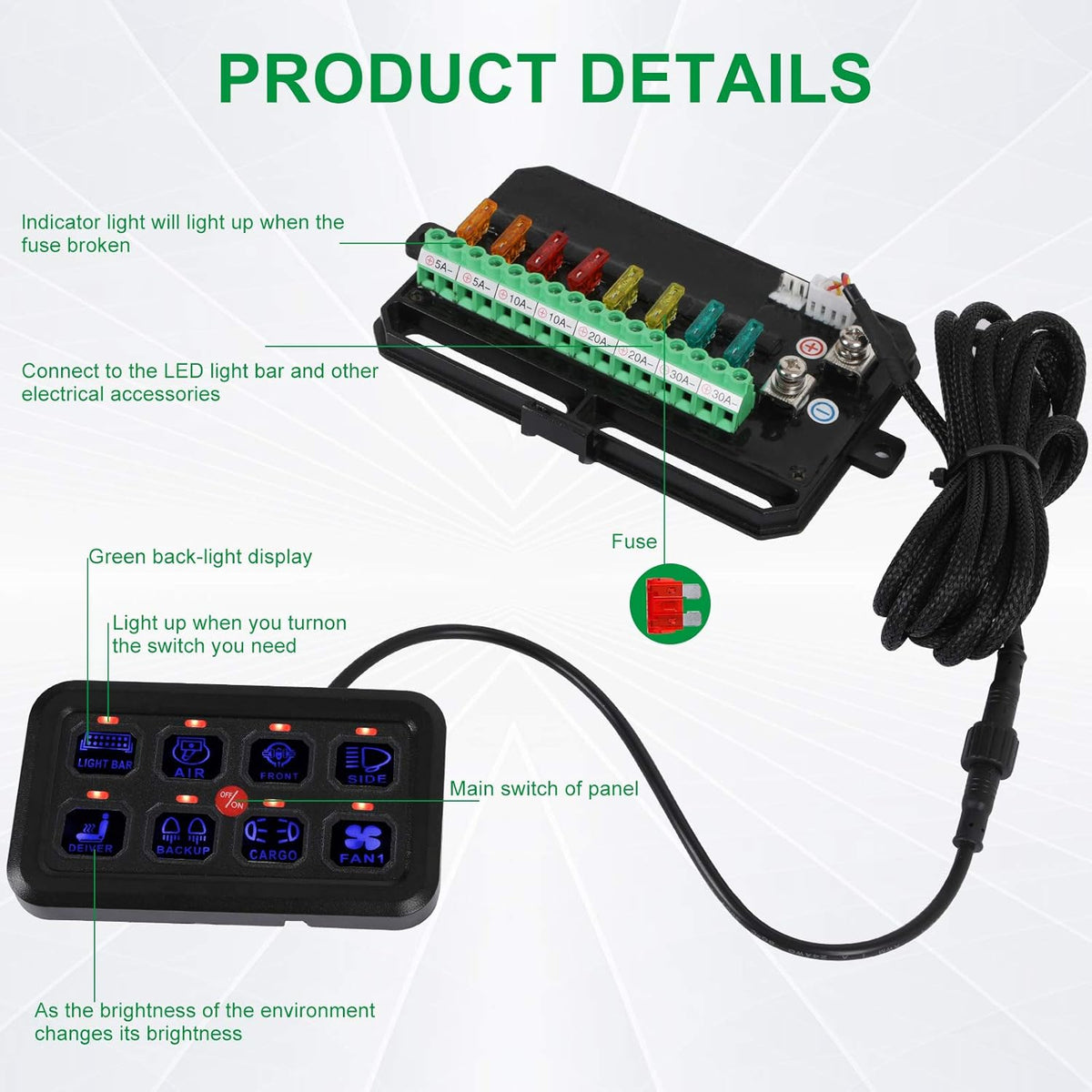 8 Gang Touch Switch Panel with Harness and Stickers R350