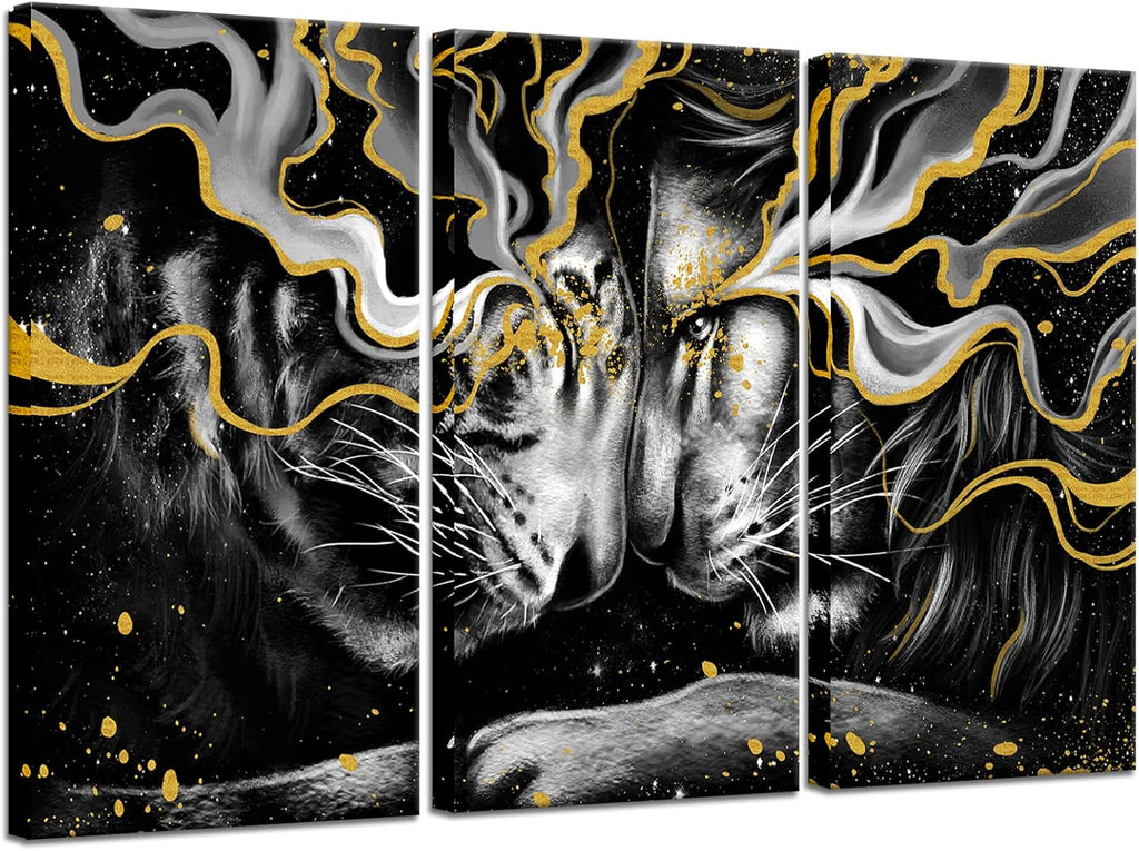 Black and Gold Framed Canvas Lion Wall Art N518901