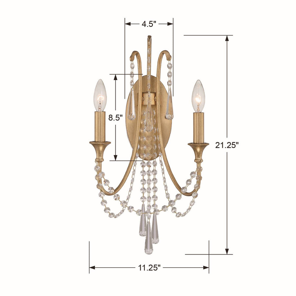 2 Light Antique Gold Wall Mount K2181