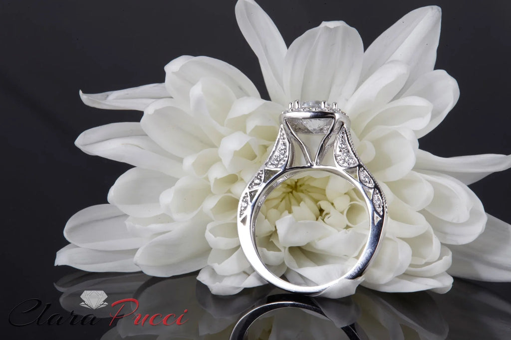 18k White Gold Simulated Alexandrite Halo Ring H413156