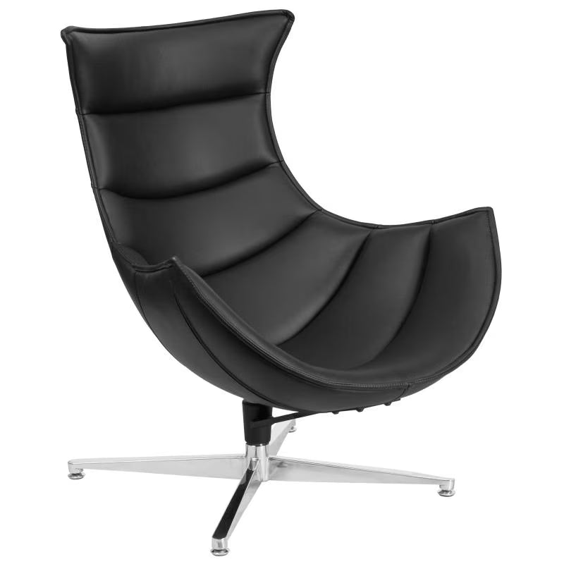 Black LeatherSoft Swivel Cocoon Chair V30964