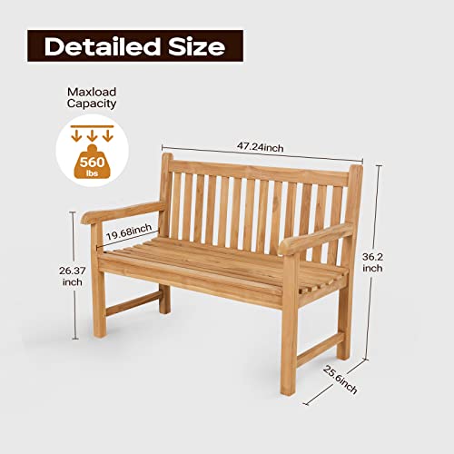 A-Grade Natural Teak Outdoor Bench with Curved Backrest and Arch Armrest Z651219