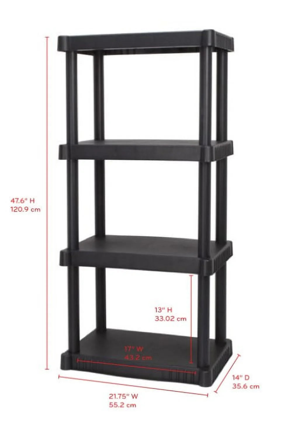 Plastic 4-Tier Storage Shelves Black W243