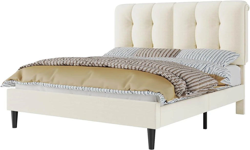 Queen Velvet Upholstered Platform Bed with Adjustable Headboard R591770