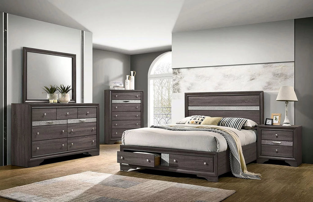 Gray King Size Solid Wood Bedroom Furniture 4pc Set B321