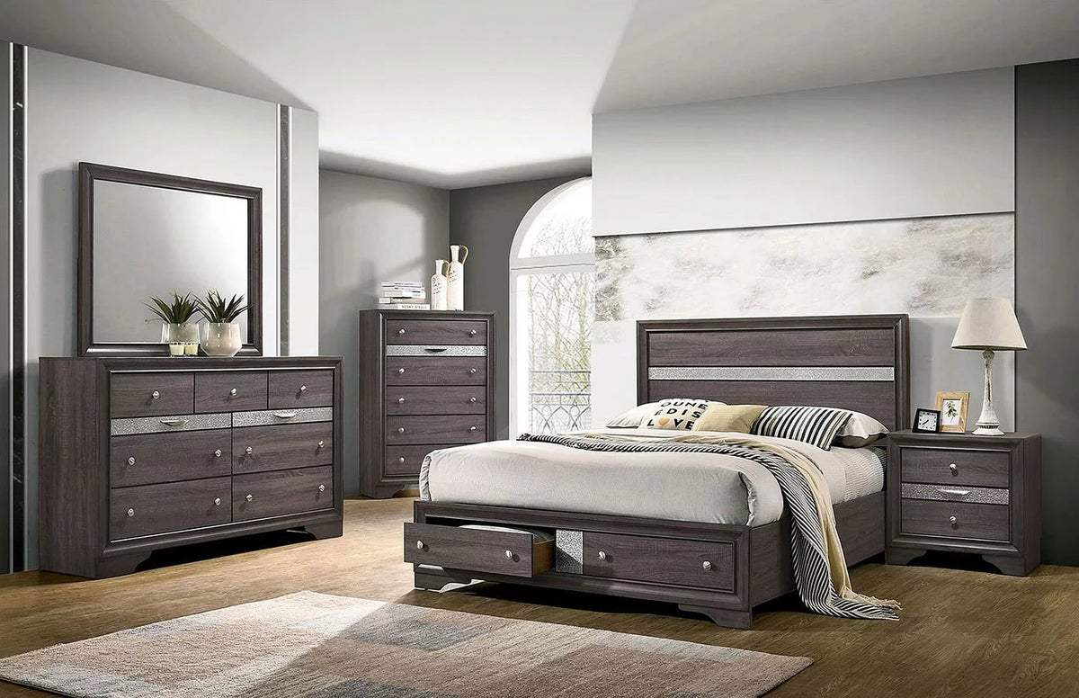 Gray King Size Solid Wood Bedroom Furniture 4pc Set B321