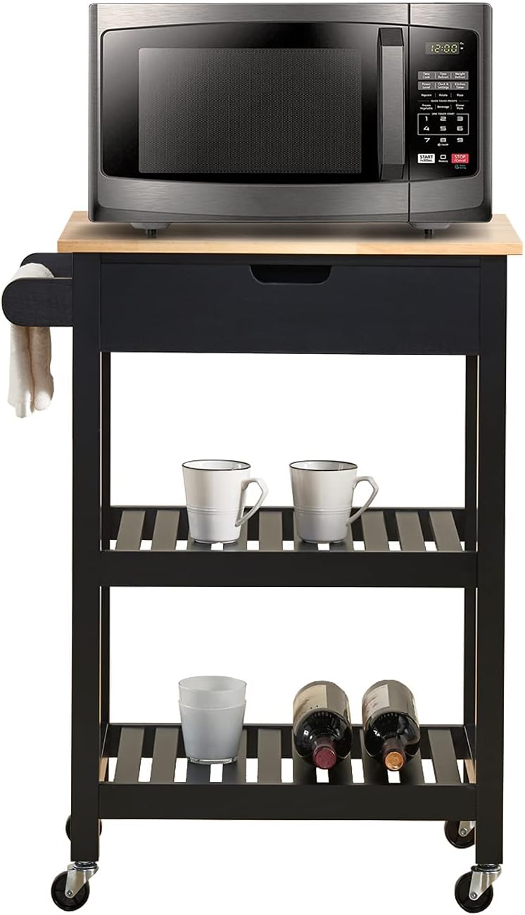 Black Microwave Cart with Storage and Drawers C5882