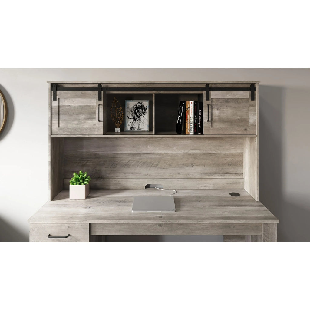 65"W Computer Desk With Hutch And Wireless Charging, Smoky Brown B802