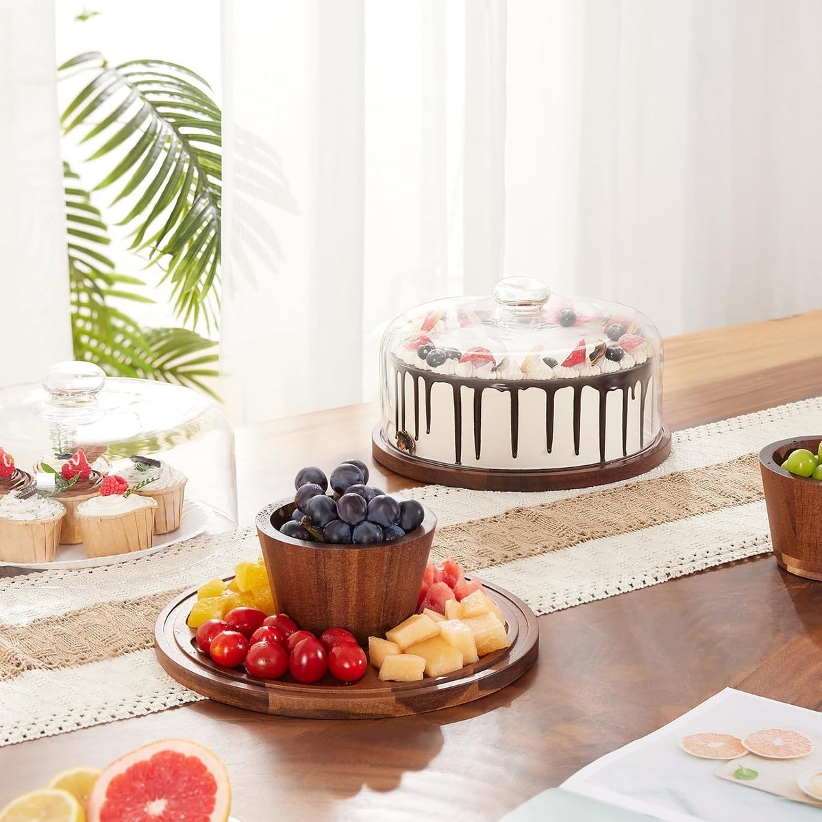 Wood Glass Cake Stand with Dome 11IN B1220