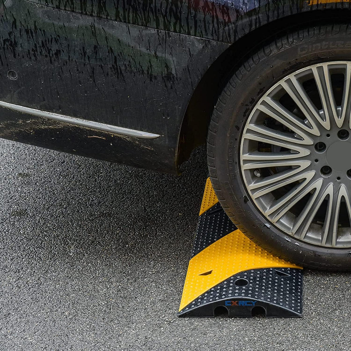 Rubber Speed Bumps 1 Pack 2-Channel 3FT Modular Traffic Driveway Speed Bump Heavy Duty Cable Protector Ramp with 3 Bolts ( 39.4 x 12 W x 2.4 H) Pack of 2 T2551