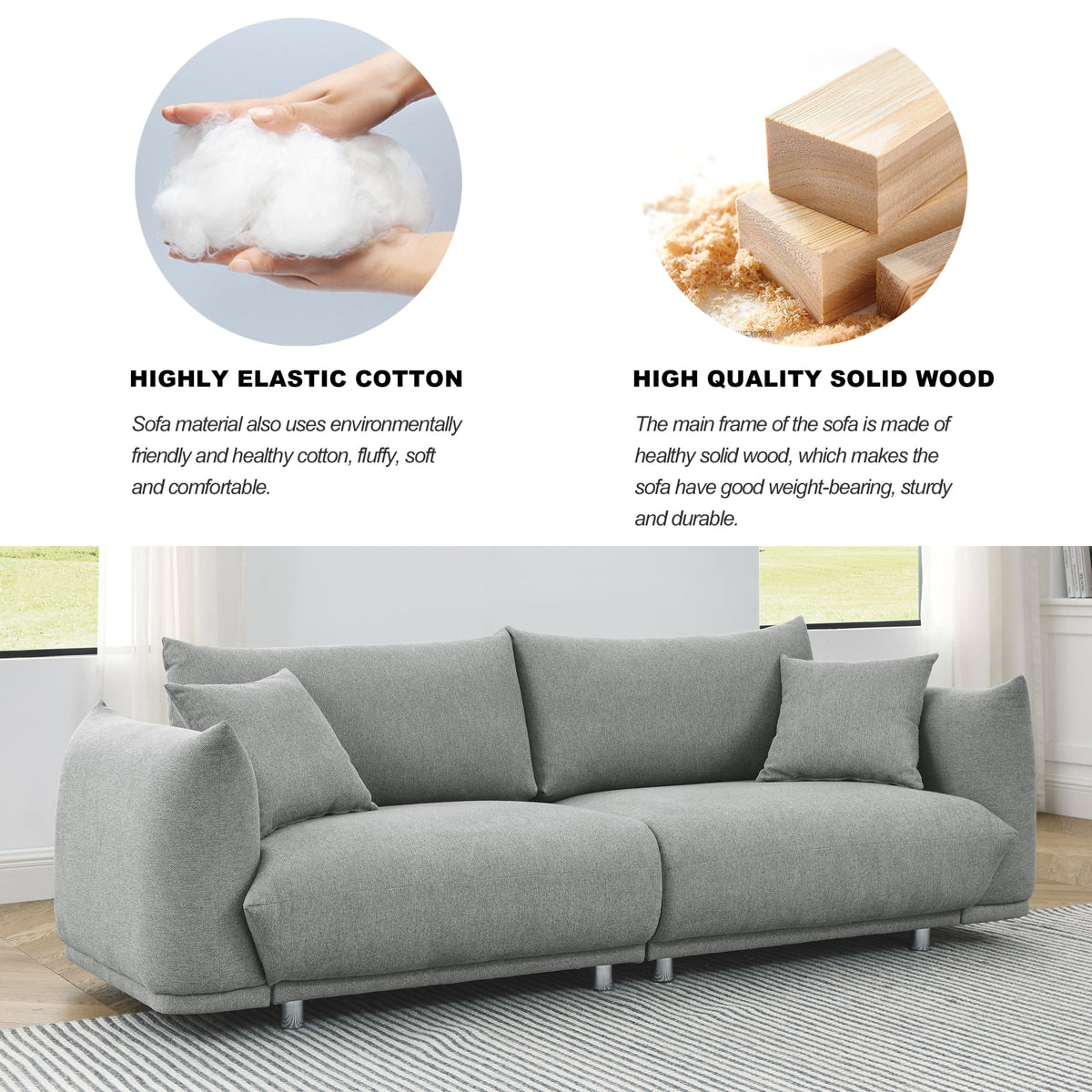 3-seater + 2-seater + 1-seater Combination Sofa with Solid Wood Frame and Metal Legs, 5 Pillows D3089