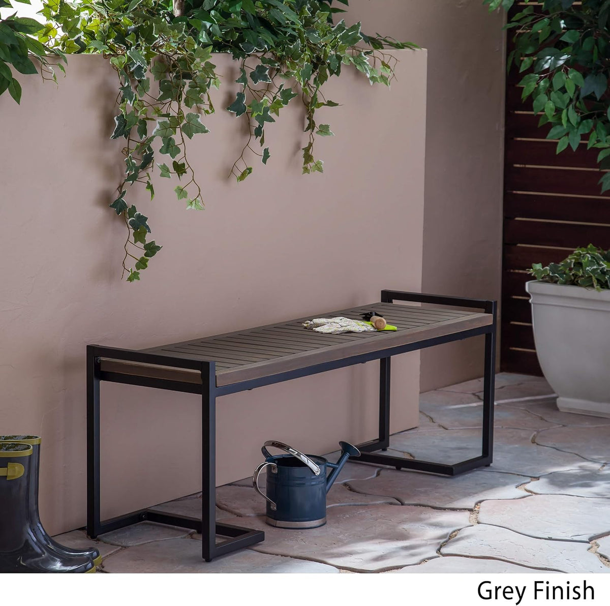 Gray Acacia Wood and Iron Bench J4080