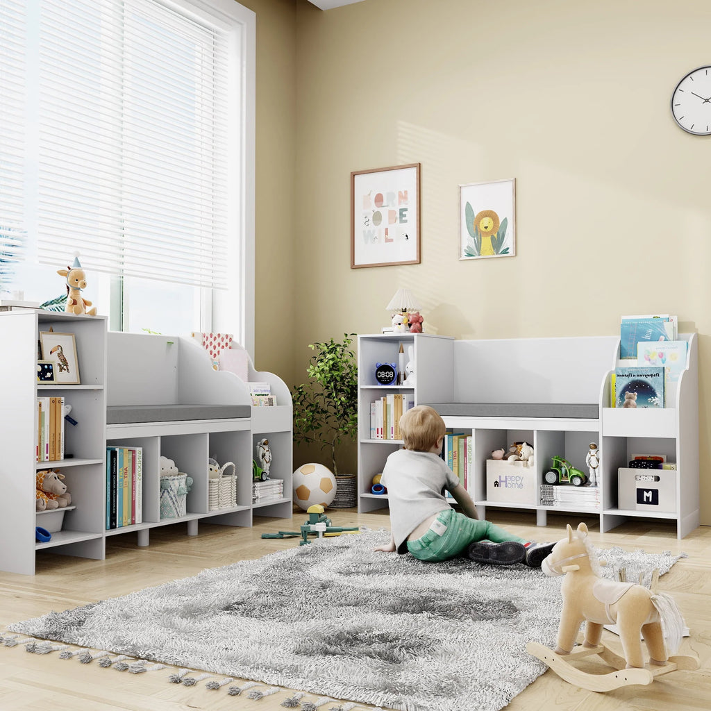 White Kids Bookshelf with Reading Nook D856