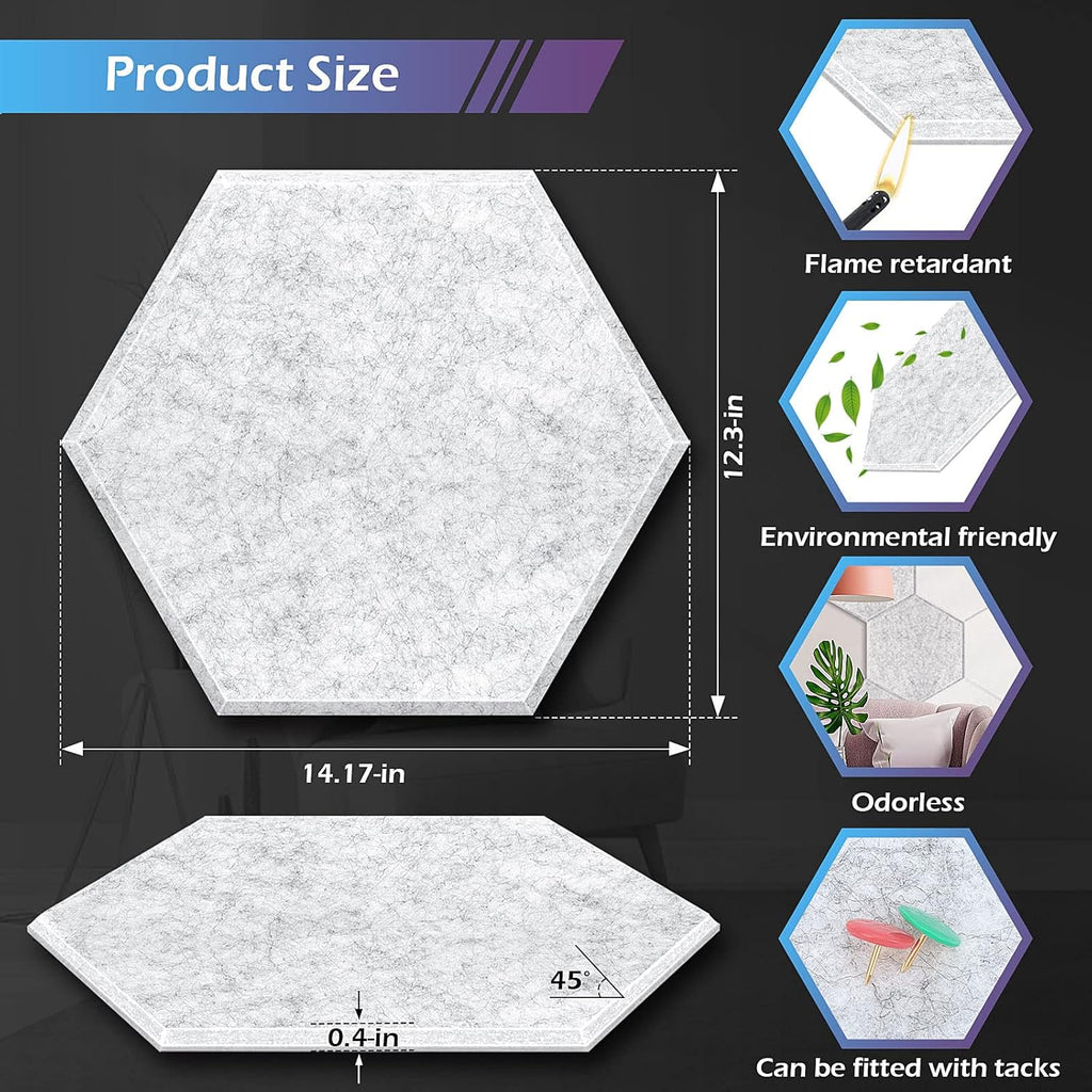 12 Pack Self adhesive Hexagon Acoustic Panels Sound Proof Foam Panels, Grey F2197