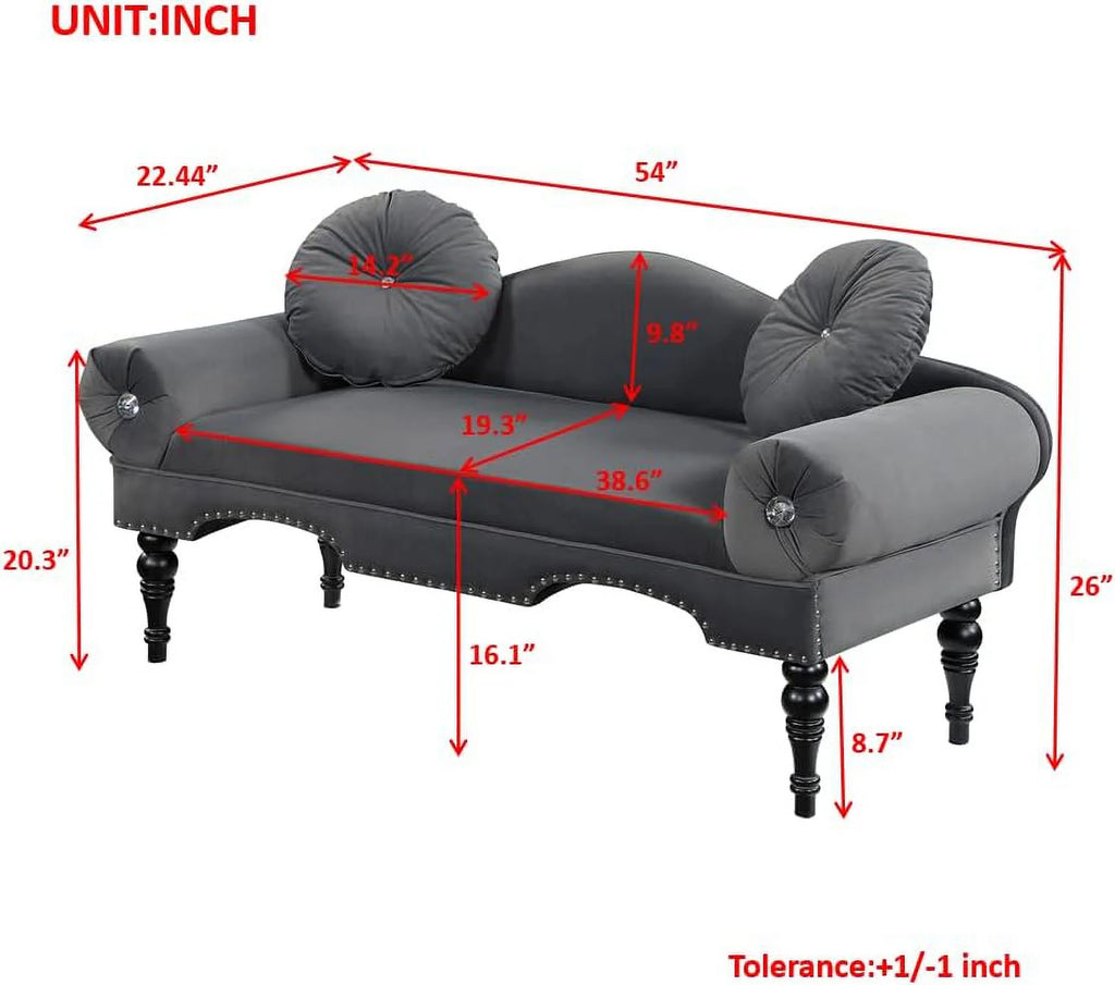 54" Velvet Loveseat Sofa 2 Seater Couch with 2 Round Pillows D669358