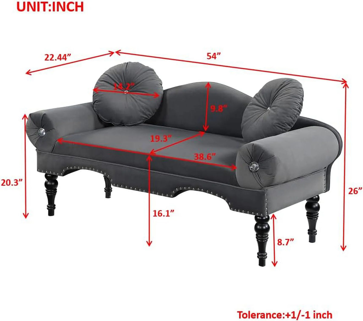 54" Velvet Loveseat Sofa 2 Seater Couch with 2 Round Pillows D669358