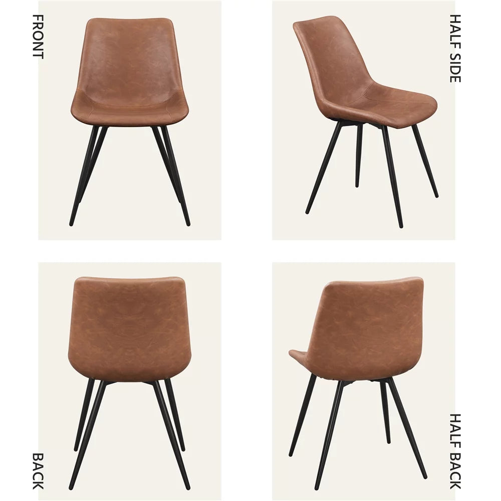 Brown Faux Leather Dining Chairs with Metal Legs S9751