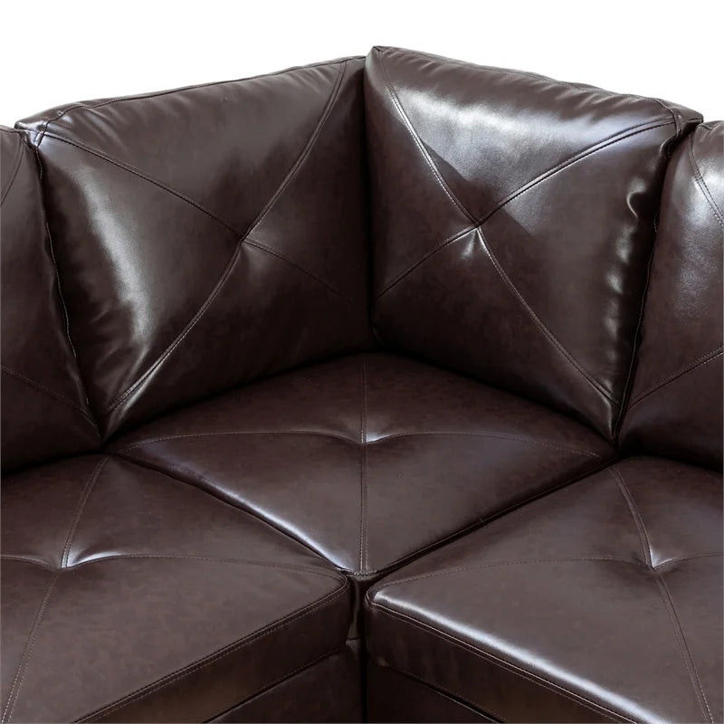 Faux Leather Left Facing Sectional Brown O675