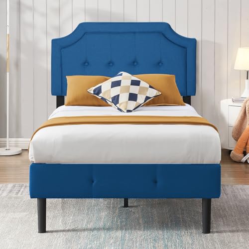 Twin Size Upholstered Platform Bed Frame with Wooden Slats L243