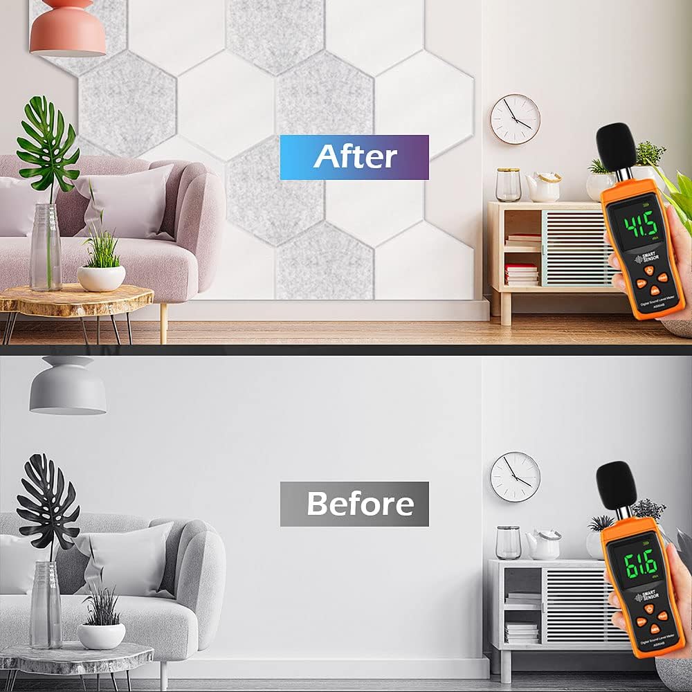 12 Pack Self adhesive Hexagon Acoustic Panels Sound Proof Foam Panels, Grey F2197