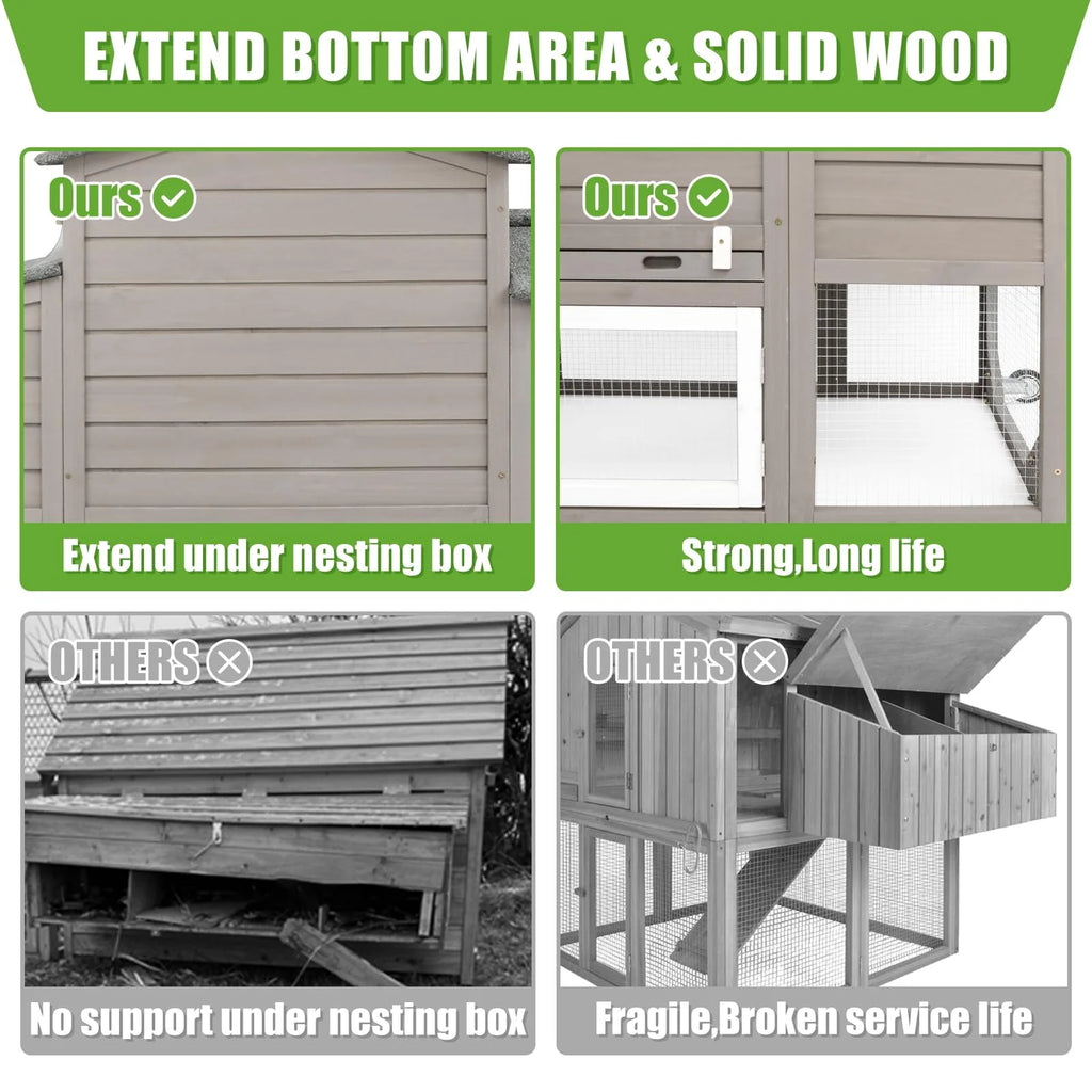 Large Chicken Coop with Wheels, Wooden Hen House, 2 Story Poultry Cage with Nesting Box and Pull Out Trays X9851