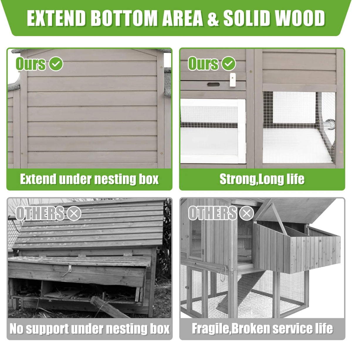 Large Chicken Coop with Wheels, Wooden Hen House, 2 Story Poultry Cage with Nesting Box and Pull Out Trays X9851