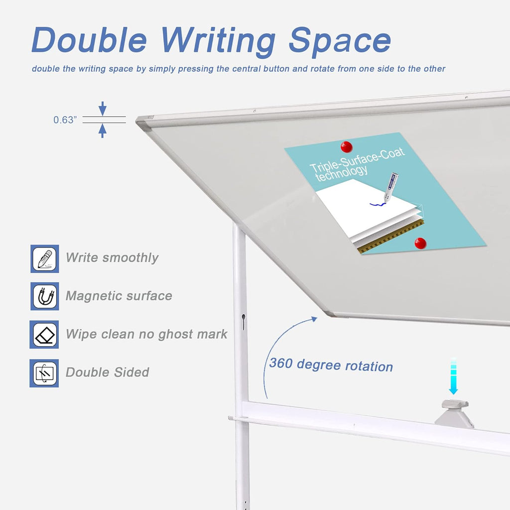 Mobile Double Sided Whiteboard 36 x 71 Inches with Aluminum White Frame P4292