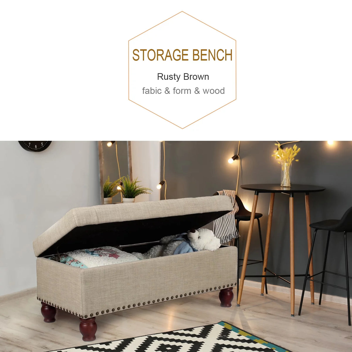 Rusty Brown Tufted Storage Ottoman Bench N5008