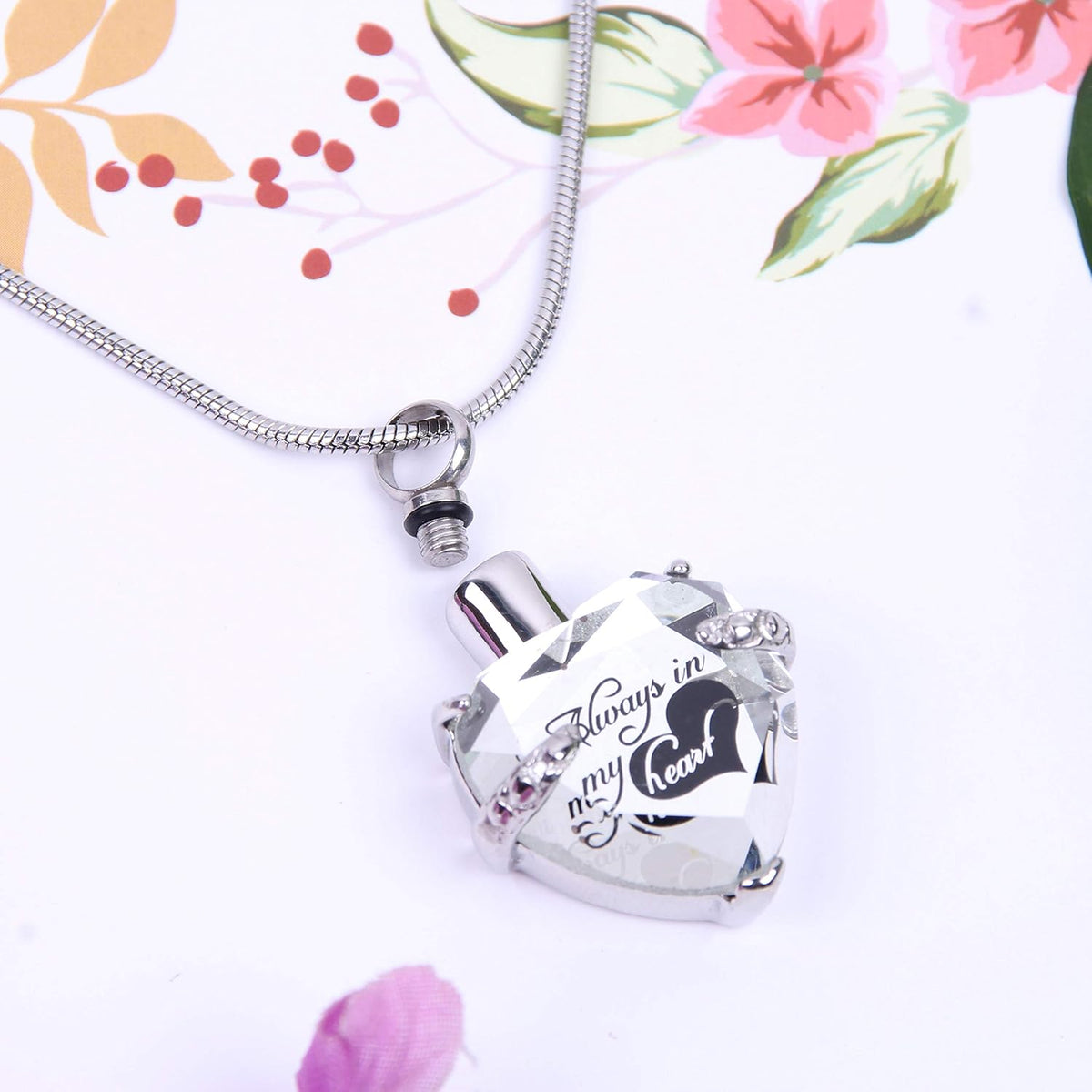 Crystal Glass Heart Urn Necklace Cremation Jewelry Memorial Pendant V834