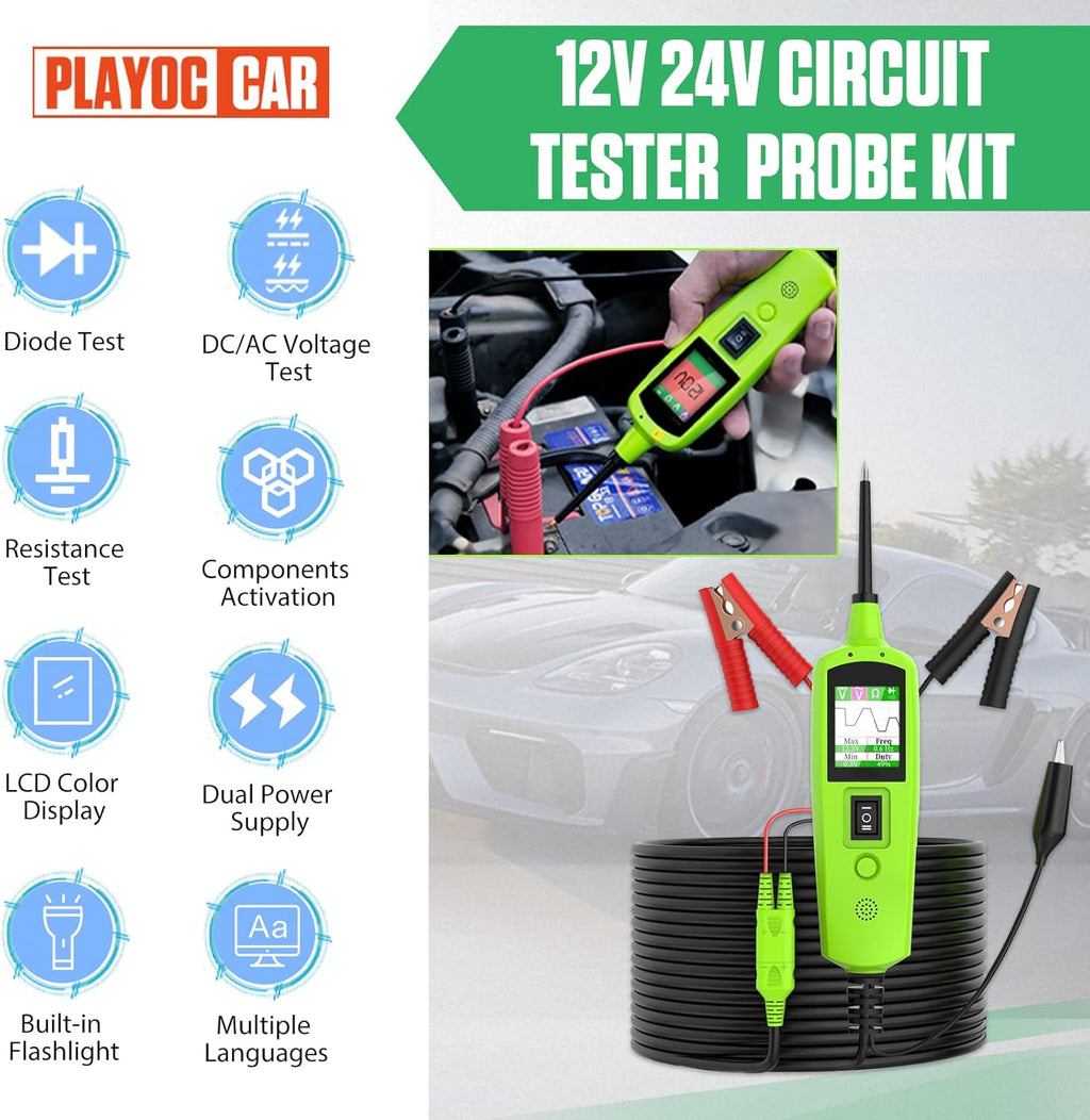 12V 24V Car Electrical Diagnostic Tool with Built-in Flashlight, Pack of 2 A52561