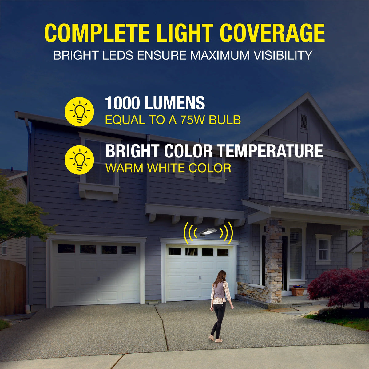 Solar Powered Motion Street and Area Light, Black, 120° Beam Angle J180