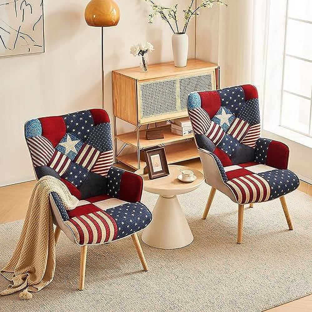 Accent Chair High Back Armchair Linen Fabric Solid Wood M662