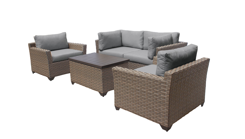 5 Piece Wicker Patio Conversation Set with Club Chair and Cushion Covers E14095
