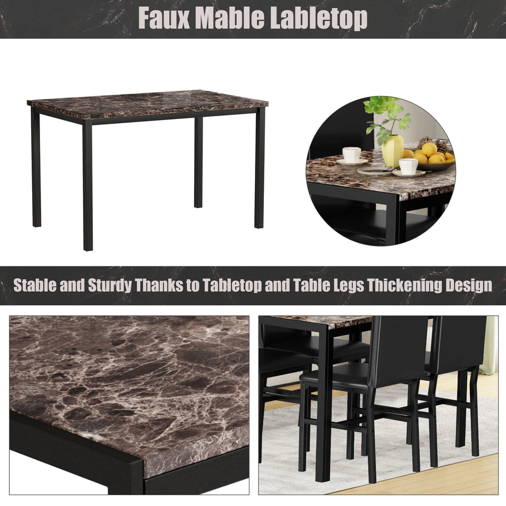 5 Piece Faux Marble Rectangular Dining Table Set with 4 Upholstered Metal Chairs R750408