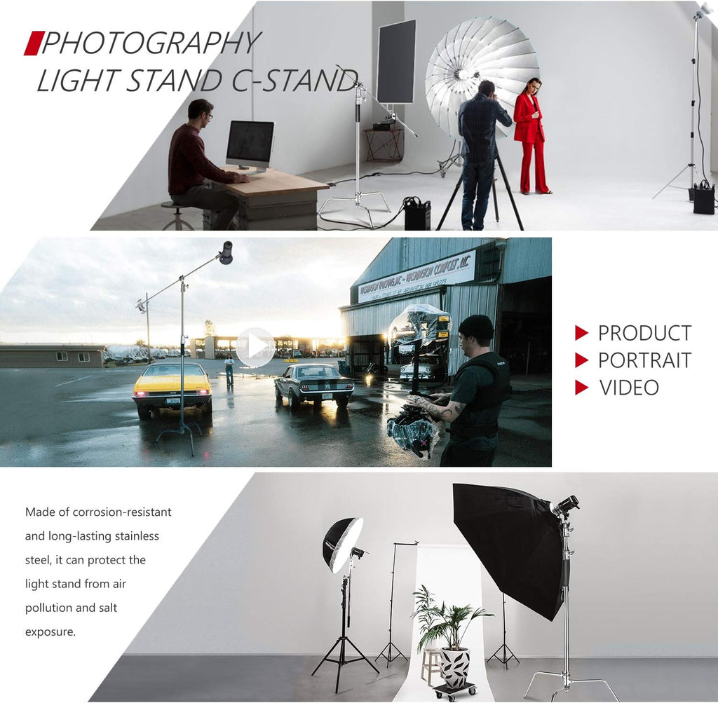 10 Feet C-Stand Light Stand with Extension Boom Arm and Carry Bag F365