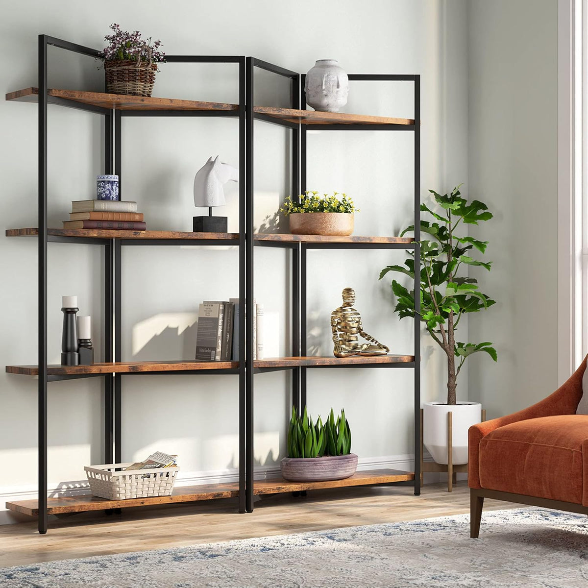 Rustic Brown 4-Tier Open Bookcase Q5942