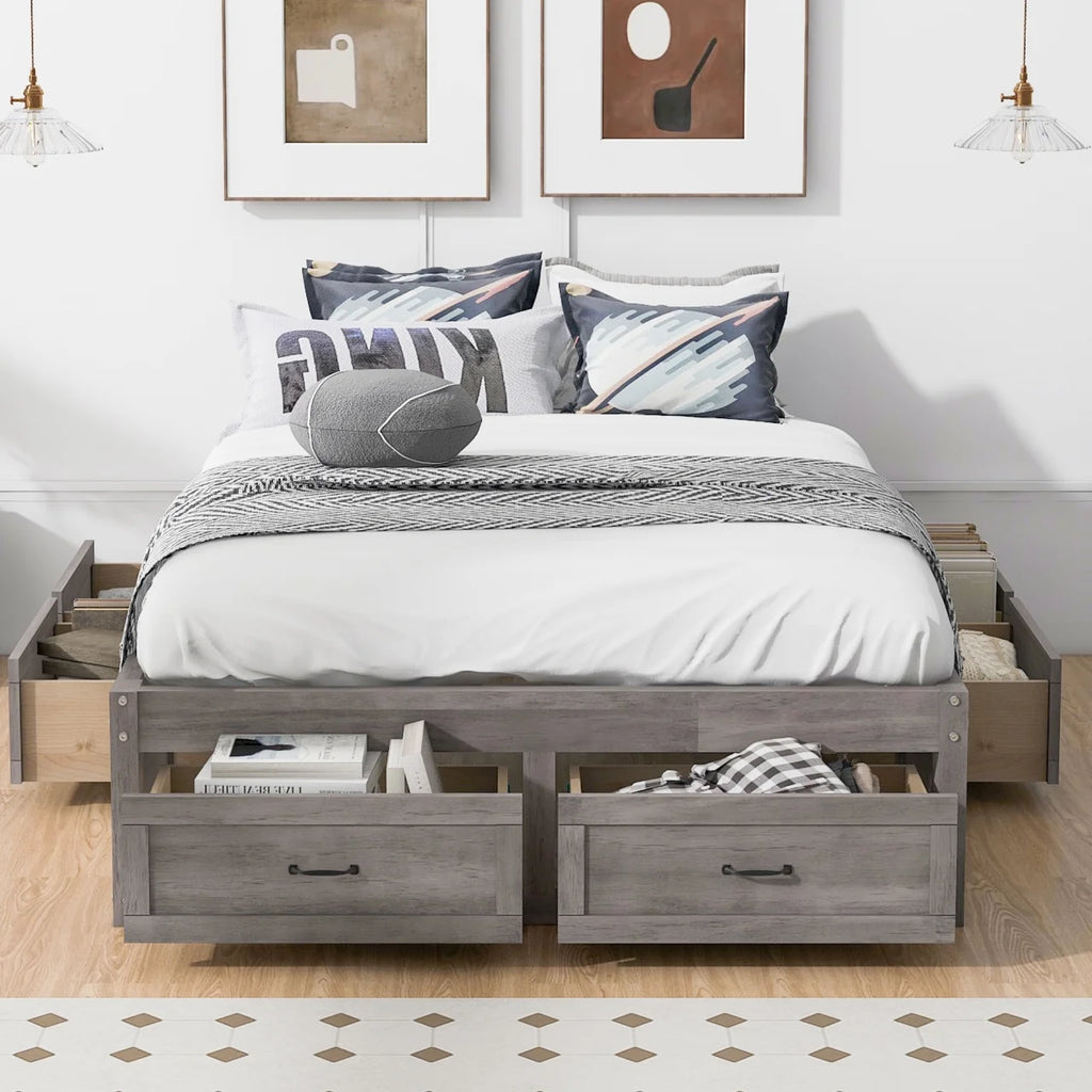 Full Size Wood Captain Bed with 6 Storage Drawers L245