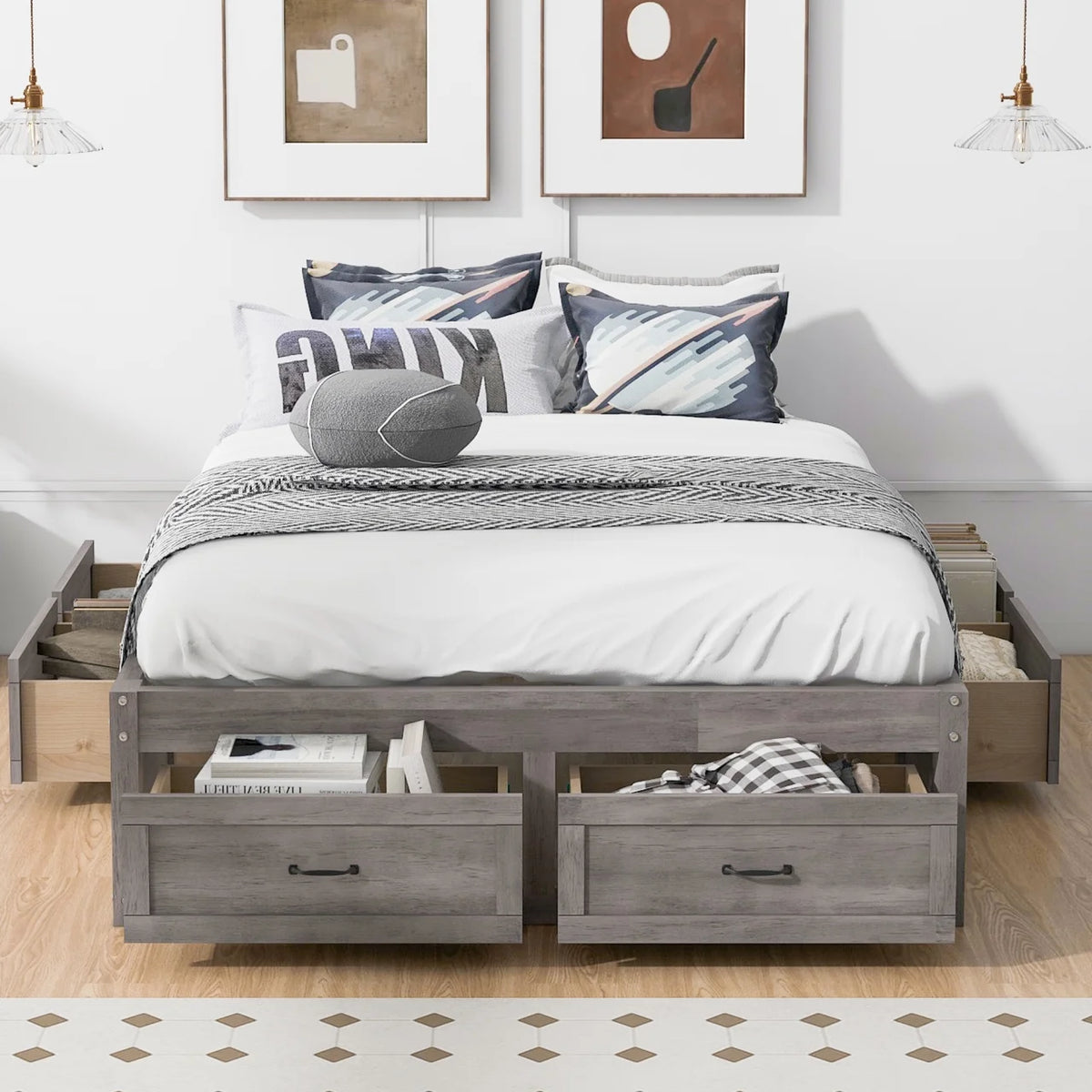 Full Size Wood Captain Bed with 6 Storage Drawers L245