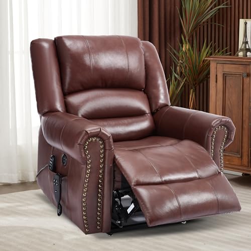 Brown Faux Leather Power Lift Recliner Chair with Massage and Heat F7097
