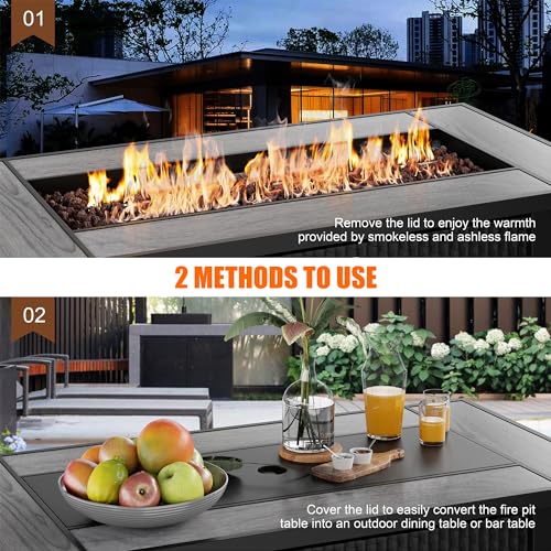 45 inch Propane Gas Fire Pit Table with Lid, Lava Rock, Waterproof Cover H1240
