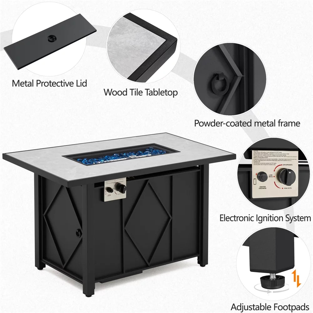 43" Fire Pit Table with Ceramic Tabletop, Black Q200298