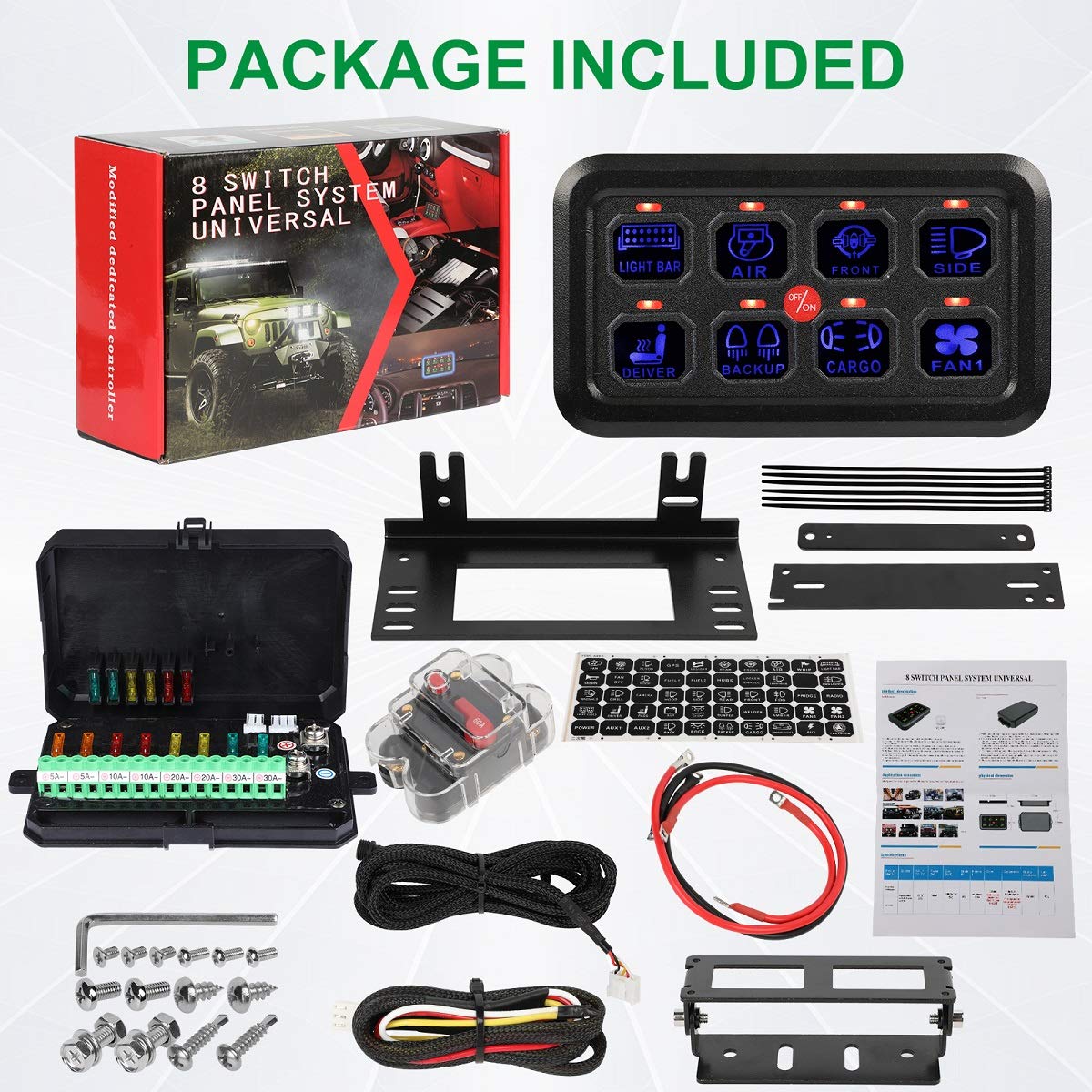 8 Gang Touch Switch Panel with Harness and Stickers R350